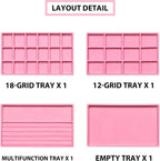 Frebeauty Jewelry Organizer Tray,Stackable Velvet Jewelry Trays,Drawer Inserts Earring Organizer For Women Jewelry Storage Display Case for Rings Stud Necklaces,Set of 4(Pink)