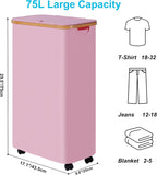 efluky Slim Laundry Basket with Wheels, Narrow Rolling Laundry Hamper with Lid and Removable Bag, Tall Aesthetic Dirty Clothes Hamper on Wheels for Laundry Room, Bedroom, Dorm and Bathroom, 75L Pink