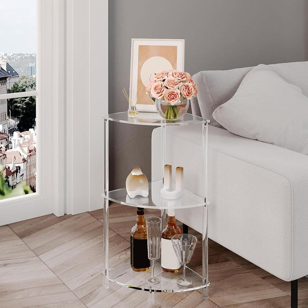 Corner Shelf, 3 Tier Acrylic Corner Side Table, 25.6 inch Standing Triangle E...