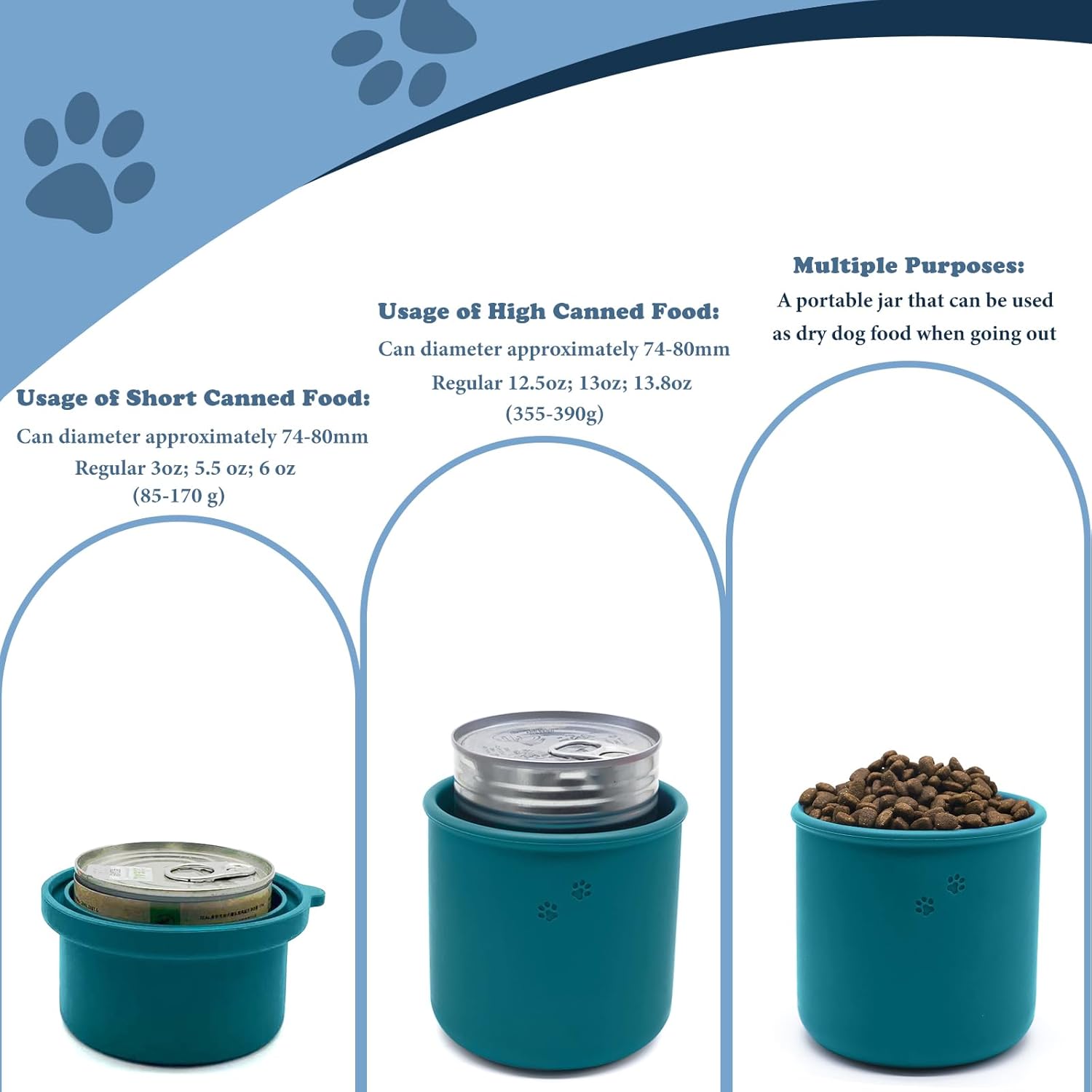 Original Canned Dog Food Storage Container | Silicone Can Cover Pet Food Sealer | BPA Free, Airtight, Dishwasher & Freezer Safe (2 Pcs Dark Blue)
