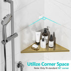 Bathroom Corner Shelf, Recessed 12" Shower Shelf Caddy, SUS304 Stainless Steel Shelf Wall Mount Triangular, No Drilling, Brushed Golden
