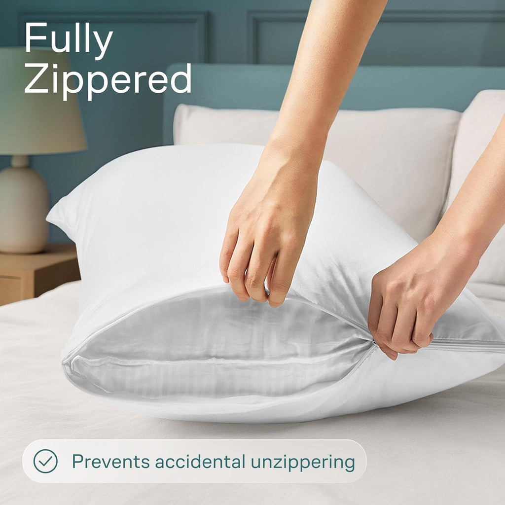 Niagara 2 Pack Waterproof Pillow Protectors Queen 20x30 Inches Smooth Zipper Premium Encasement Covers Quiet Cases Set White