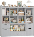 HORSTORS 48" W Kids Toy Storage Organizer, Large Toy Storage Chest with Removable Bins, 46" H Kids Bookshelf and Bookcase with Drawers for Boys and Girls, Modern Toy Box for Playroom, Classroom, Grey