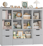 HORSTORS 48" W Kids Toy Storage Organizer, Large Toy Storage Chest with Removable Bins, 46" H Kids Bookshelf and Bookcase with Drawers for Boys and Girls, Modern Toy Box for Playroom, Classroom, Grey