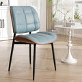 Dining Chair, Mid Century Modern Dining Room Chair with Thick Cushion, Upholstered Faux Leather Kitchen Chairs with Walnut Bentwood Back for Kitchen Dining Room, Blue