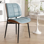 Dining Chair, Mid Century Modern Dining Room Chair with Thick Cushion, Upholstered Faux Leather Kitchen Chairs with Walnut Bentwood Back for Kitchen Dining Room, Blue