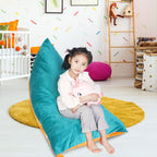 LOLOMLO Stuffed Animal Storage Bean Bag Chair Cover, Velvet Turquoise Orange Plush Toy Storage Stuff and Sit Seat for Kids/Teens/Adults, 52" x 31" Extra Large Triangle Sofa, 200L/52Gal, Cover Only