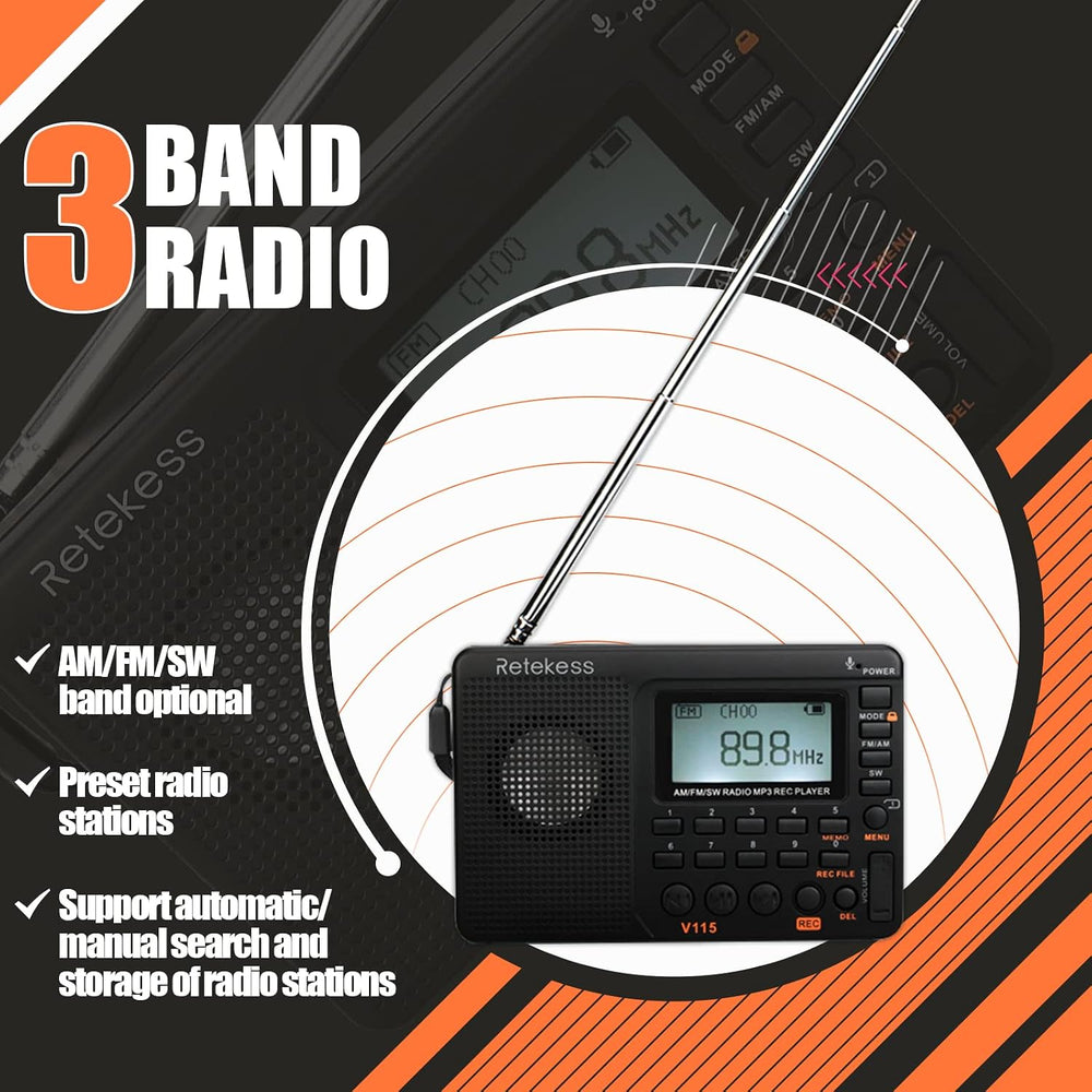 Retekess V115 Shortwave Radio, Digital Radio AM FM
