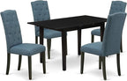 East West Furniture NOCE5-BLK-21 5 Piece Kitchen Table Set for 4 Includes a Rectangle Dining Table with Butterfly Leaf and 4 Mineral Blue Linen Fabric Parsons Chairs, 32x54 Inch, Black