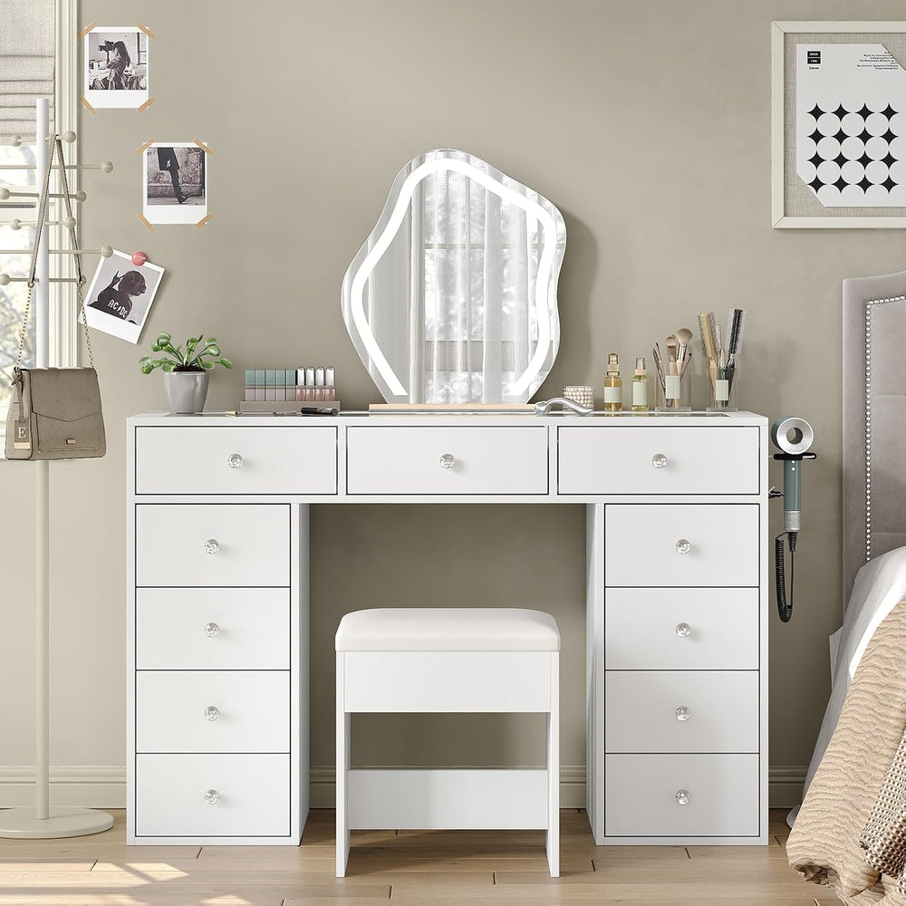 Yanosaku 47" Vanity Desk Without Mirror, Glass Top Makeup Vanity with 11...