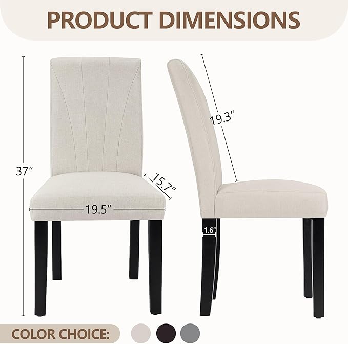 VECELO Upholstered Dining Chairs Set of 6, Modern Fabric and Solid Wood Legs & High Back, Parsons for Kitchen/Living Room- Beige