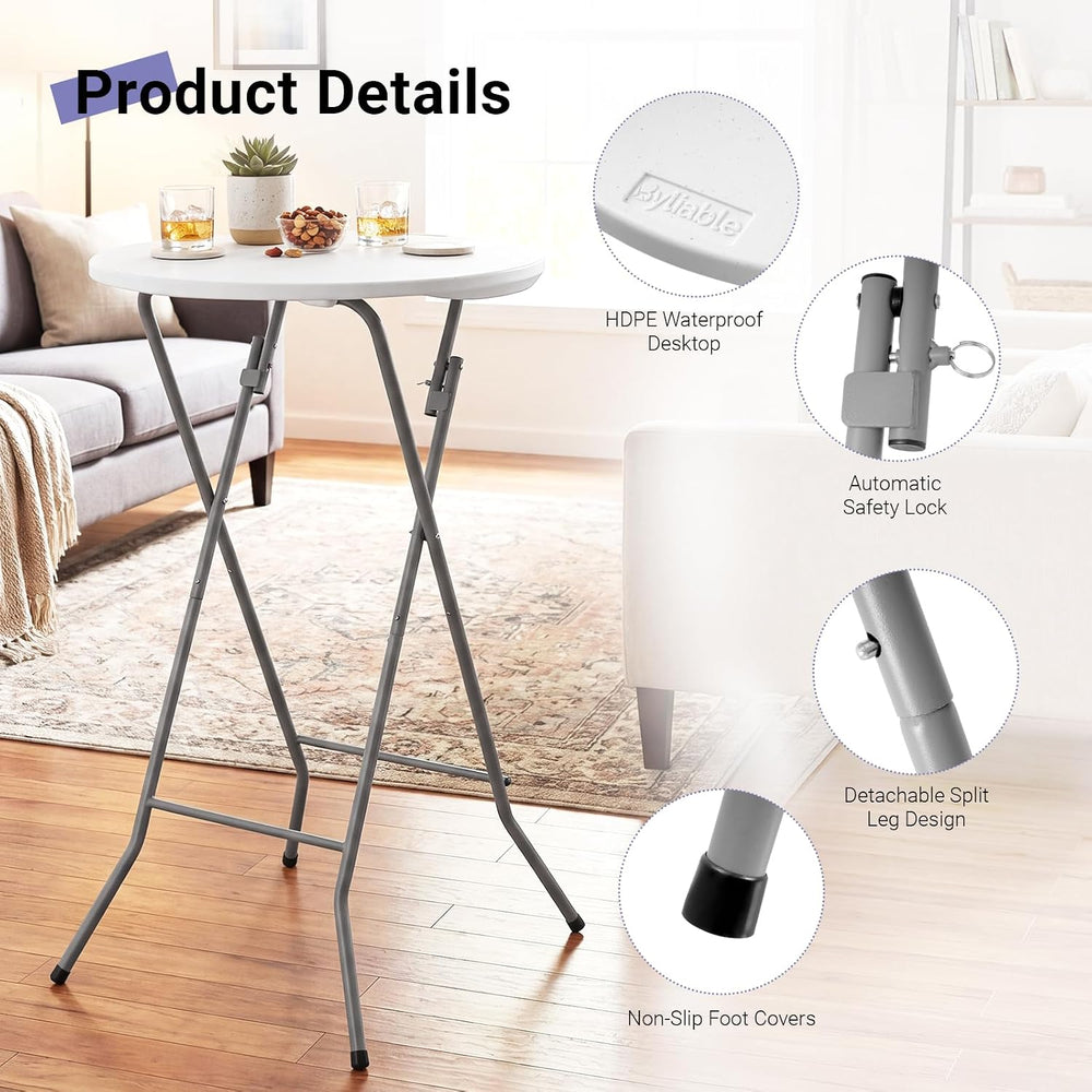 Byliable 24in Round Folding Cocktail Table, Plastic Bar Height Table, White |...