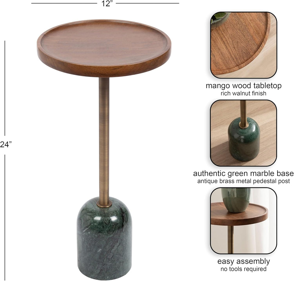 Kate and Laurel Shorrock Round Mango Wood Side Table, 12 x 12 x 24, Walnut Br...