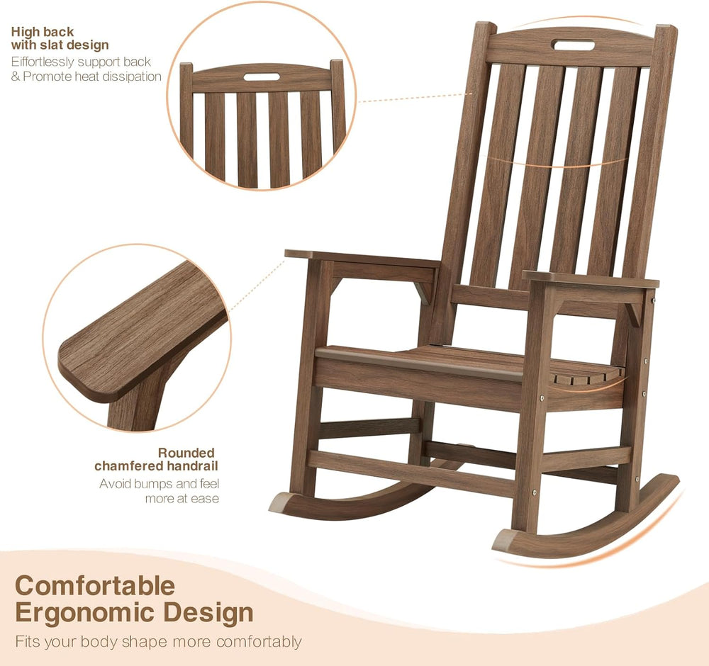 Psilvam Outdoor Rocking Chair Set of 2, Oversized Porch Rocker (Dark Brown)