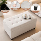 Storage Ottoman Bench 35 inch Linen Bench for Living Room | Multi-functional Ottoman with Storage with Hinged Lid for Bedroom End of Bed, Entryway Shoe Seat Easy Assembly, Linen Beige
