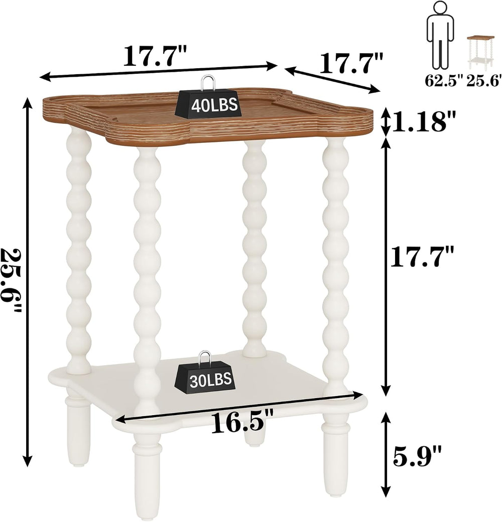 Function Home Square Side Table, 2 Tier Farmhouse End Table with Open Shelf, ...