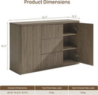 SICOTAS Buffet Cabinet with Storage 54.7" Large Modern Accent Storage Cabinet with Doors and Shelves Fluted Sideboard Credenza Buffet Table Coffee Bar for Living Room Kitchen Dining Room, Grey Alder
