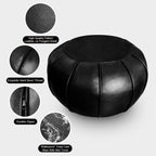 Louis Donné Round Unstuffed Faux Leather Pouf Ottoman Cover, Portable Indoor Outdoor Foot Rest Cover with Invisible Zipper, Sturdy Footstool Cushion Case for Home Patio Balcony Daily Use, Cover Only