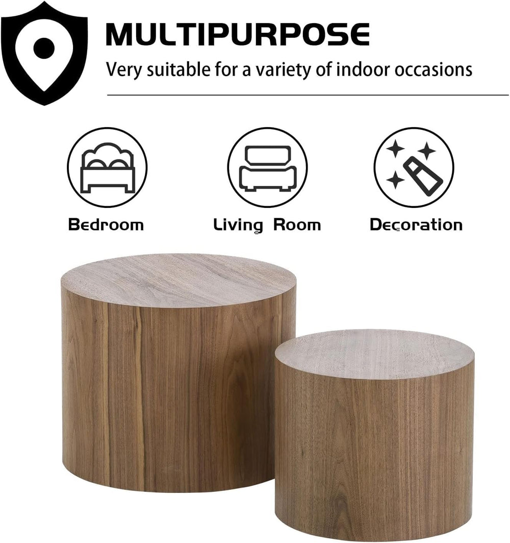 Small Coffee Table Nesting End Table Set of 2, Round Coffee Table Wood Side T...