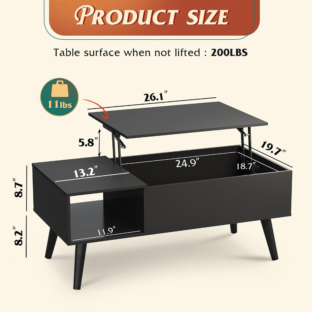 WLIVE Lift Top Coffee Table with Hidden Storage, Black