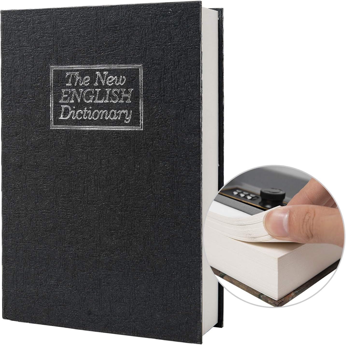 Real Paper Transfer Book Safe, Hollow with Secret Hidden Compartment, Combination Lock, 8.7"×6"×2" (Black Dictionary-Combination)