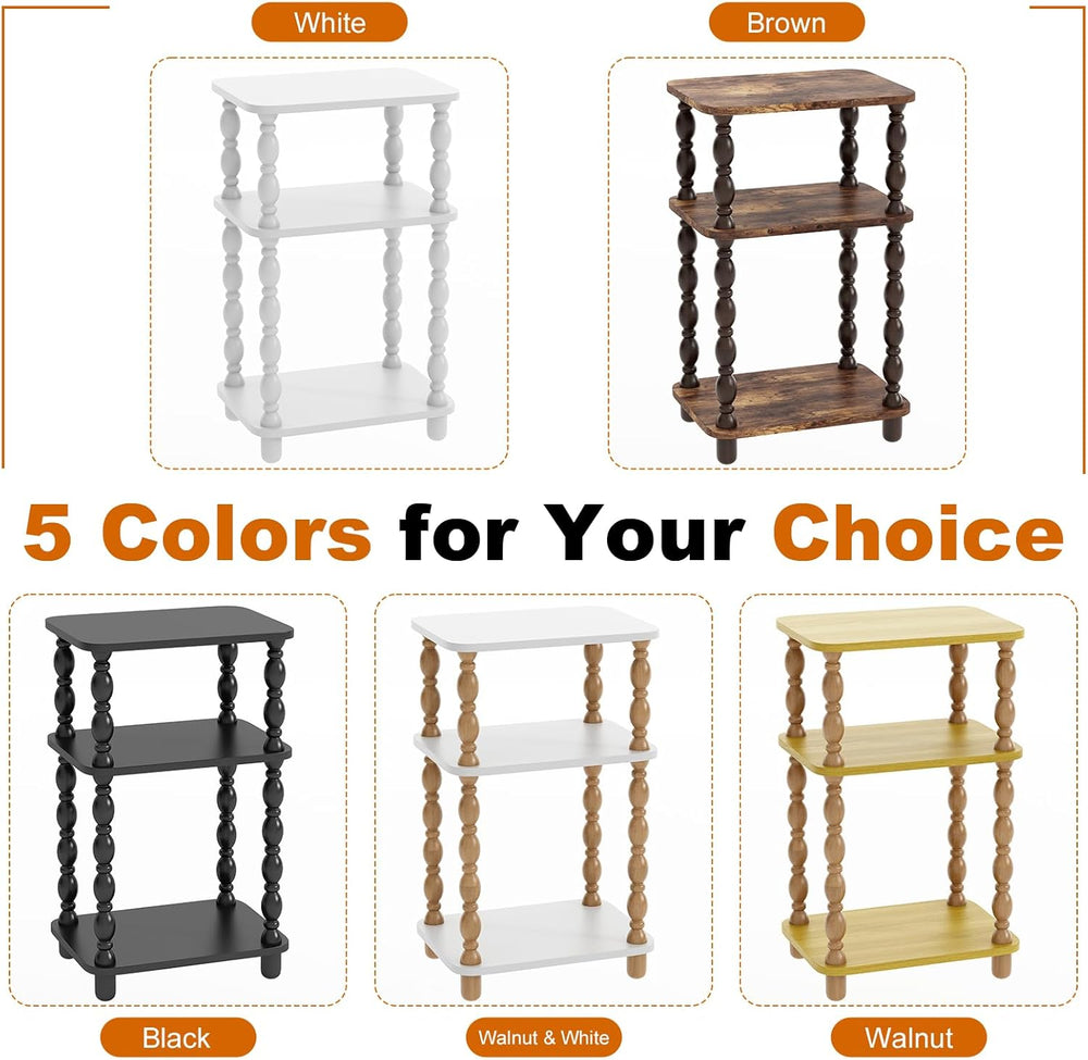 Retro End Table, 3-Tier Small Side Table, Narrow Couch Side Table for Small S...
