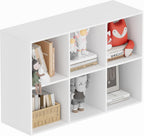 Book Shelf, Wooden Cube Storage Organizer with 11" Open Cubes, Stackable Modular Bookcase for Room Divider Storage, 2 Tier Bookshelf for Living Room, Bedroom, Office (White, 6-Cube)