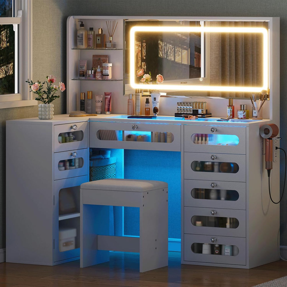 Makeup Vanity for Women with Mirror and Lights, 8 Drawers Big Modern Vanity ,...