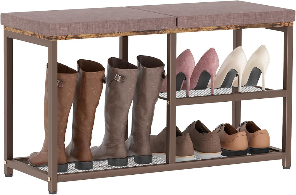Shoe Rack Bench for Entryway 3-Tier, Free Standing Shoe Racks with Seat Cushi...