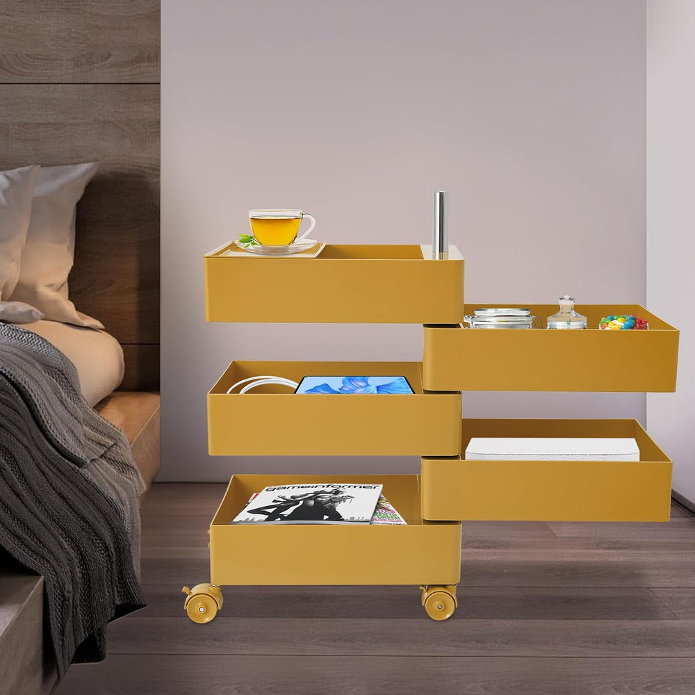 360° Rotating Sofa Side Storage Cabinet, 5-Tier Mobile Sofa Side Table End Ta...