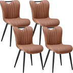 Leather Upholstered Dining Chairs Set of 2, Mid-Century Modern Kitchen Dining Room Chairs with Black Metal Legs, Armless Faux Leather Accent Dinner Chairs Kitchen Side Chairs, Camel