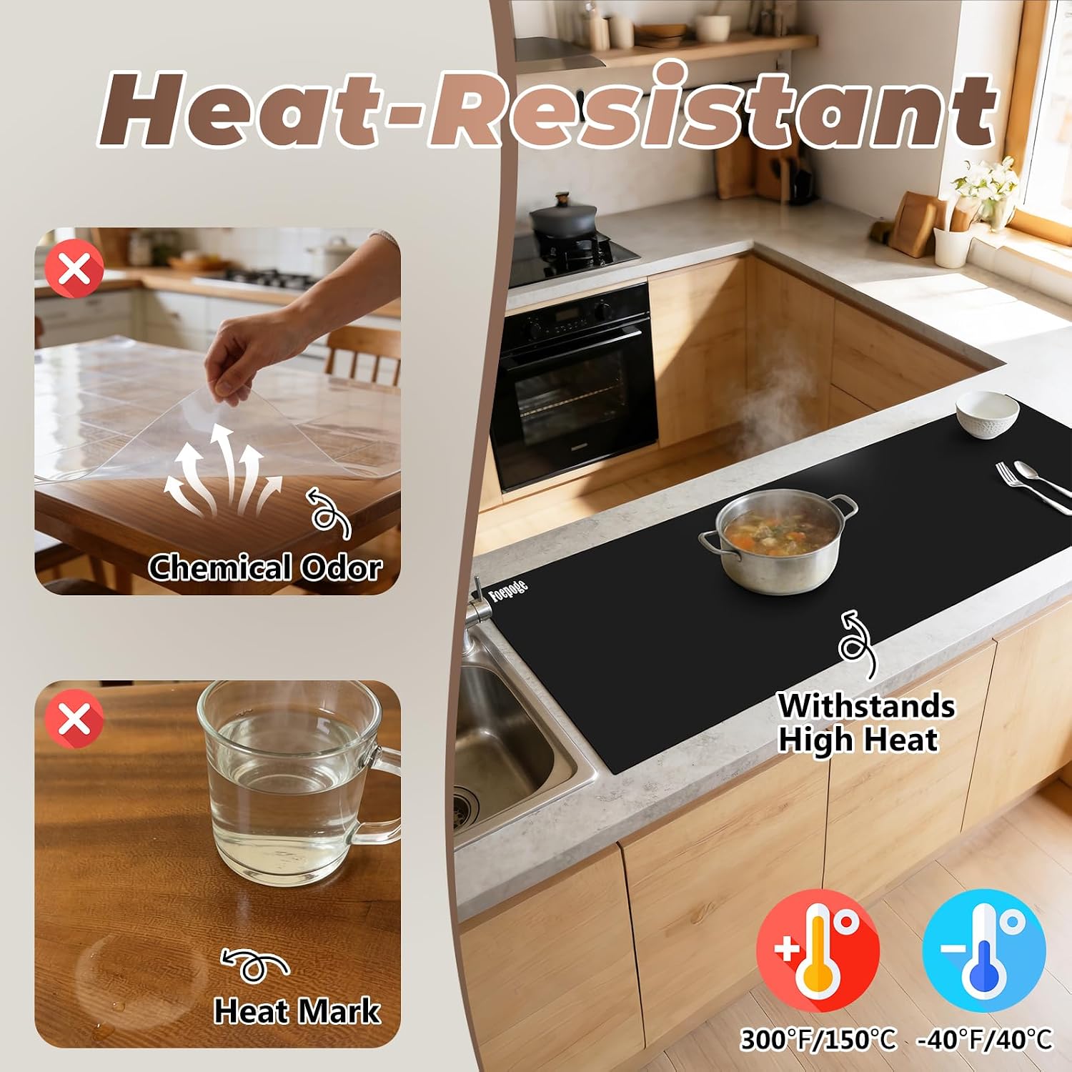 Heat-Resistant Silicone Table Protector Cover 49.2x19.7x0.06 Inch Thick | Food-Grade Table Protector for Dining Room Table Kitchen Countertop & Counter Mat -Waterproof Tabletop Cover Pad & Crafting