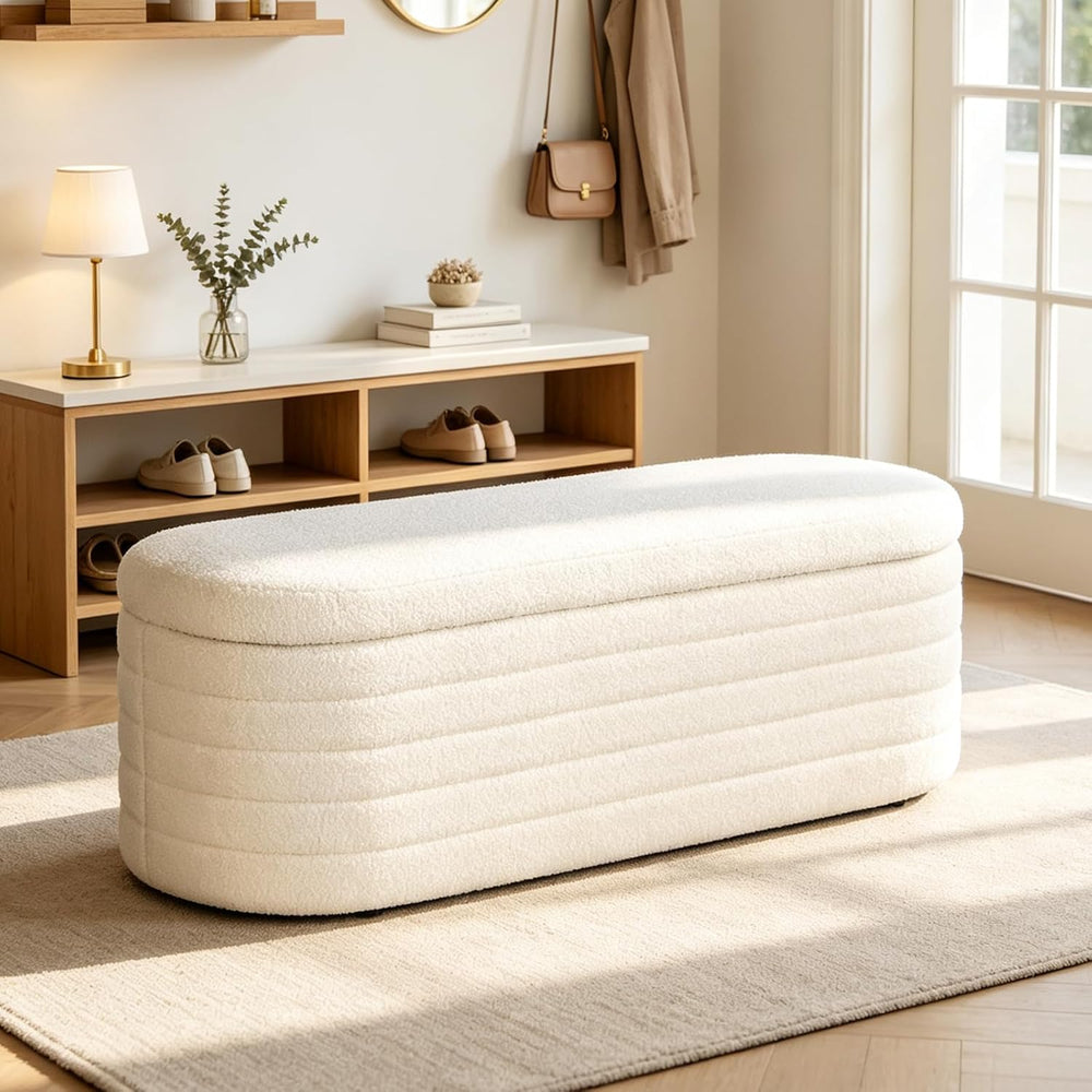 Ottoman with Storage 45.5" Storage Ottoman Bench White | Teddy Upholster...