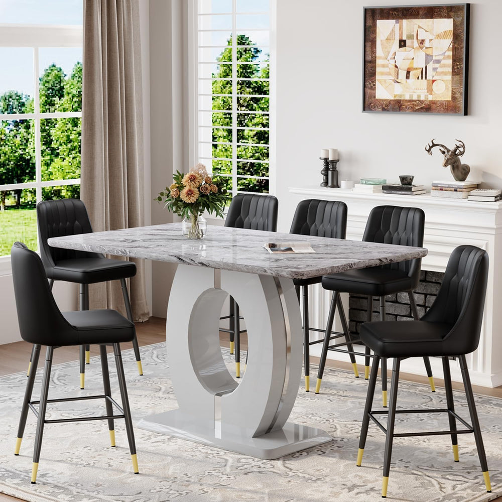 63'' Marble Dining Table Set for 6,Modern Counter Height Dining Table...