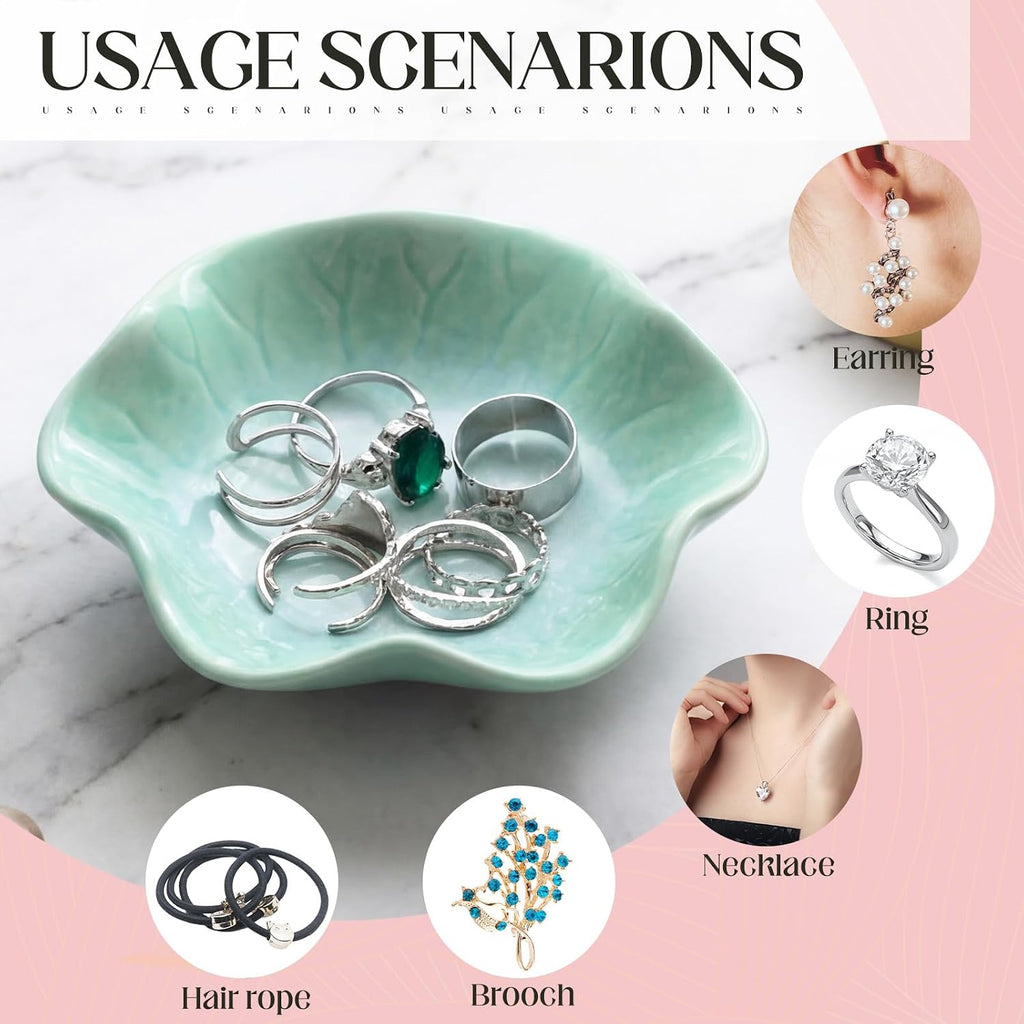 4 Pack Small Jewelry Dish Ceramic Trinket Holder Tray for Rings Earrings Key Bowl Women Mother's Day Wedding Gift (Pink,Blue,Cyan,Green)