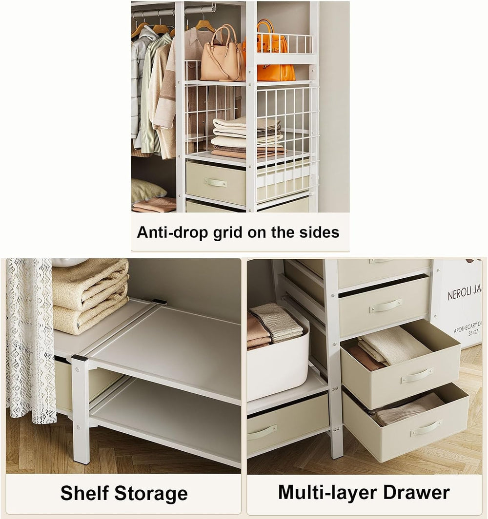 Heavy-Duty Clothes Rack Wardrobe with Curtain Large Walk-in Closet for Bedroo...
