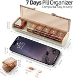 Weekly Pill Organizer,Portable 7 Day Pill Box,Moisture Proof Medicine Pill Organizer,Travel Pill Case with BPA-Free Material,Pocket-Size for Supplements & Vitamins (White)