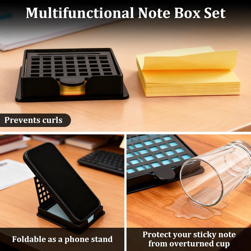 Sticky Note Stencil and Holder with 5 Templates, Reusable 3"x3" Template Compatible with Post It Notes for Office and Home