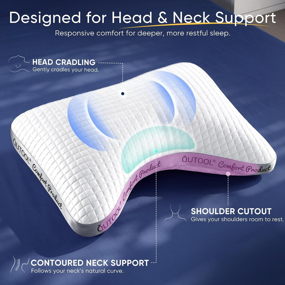 QUTOOL Cooling Crescent Side Sleeper Pillow, Adjustable Loft, Queen Size