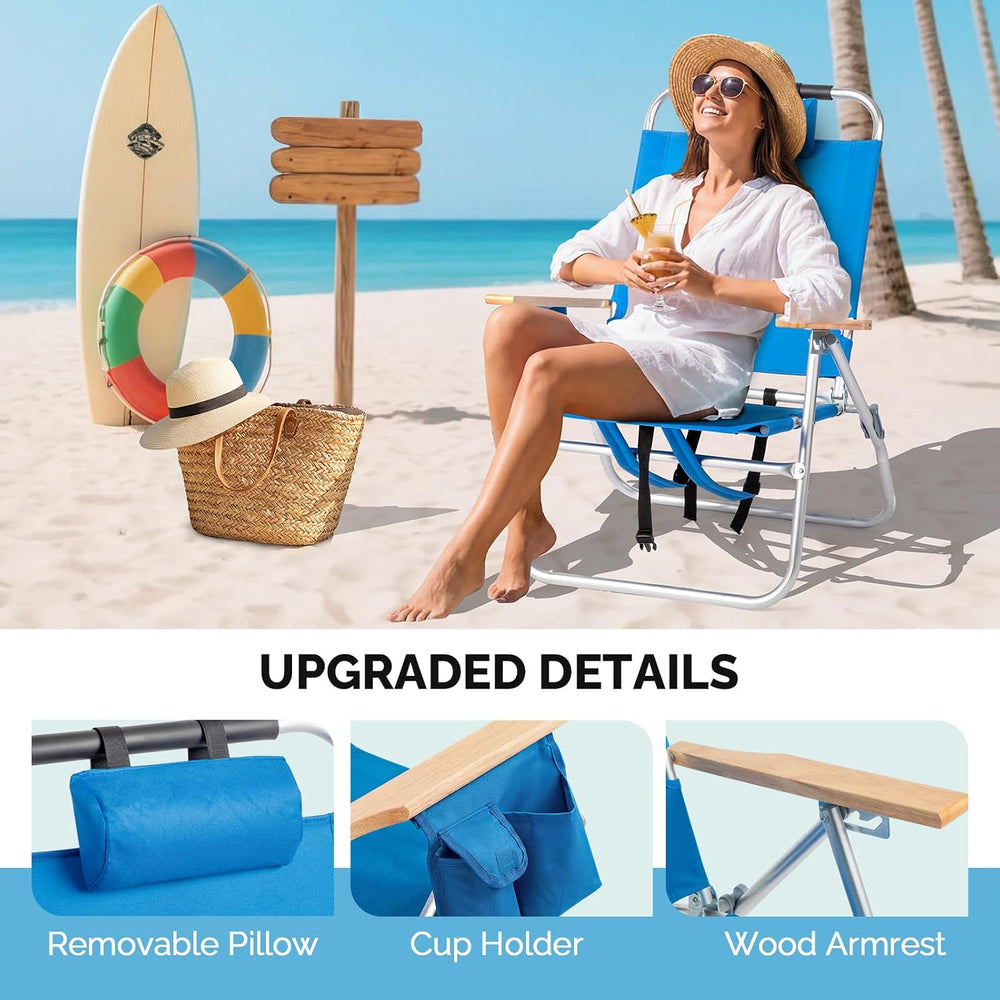 Bonnlo Lightweight Backpack Beach Chair, 2 Pack Portable Beach Chairs for Adu...