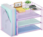 Marbrasse Desk Organizer and Accessories，4-Tier Paper Letter Tray Organizer with File Holder，Desk Accessories & Workspace Desktop Organizers for School Home Office Supplies (Purple)