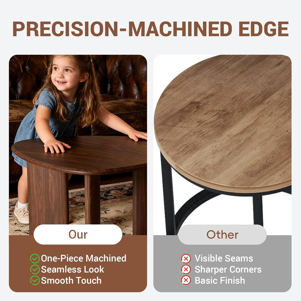 Nesting Coffee Table Set of 2, Modern Walnut Wood Veneer Coffee Table and Sid...