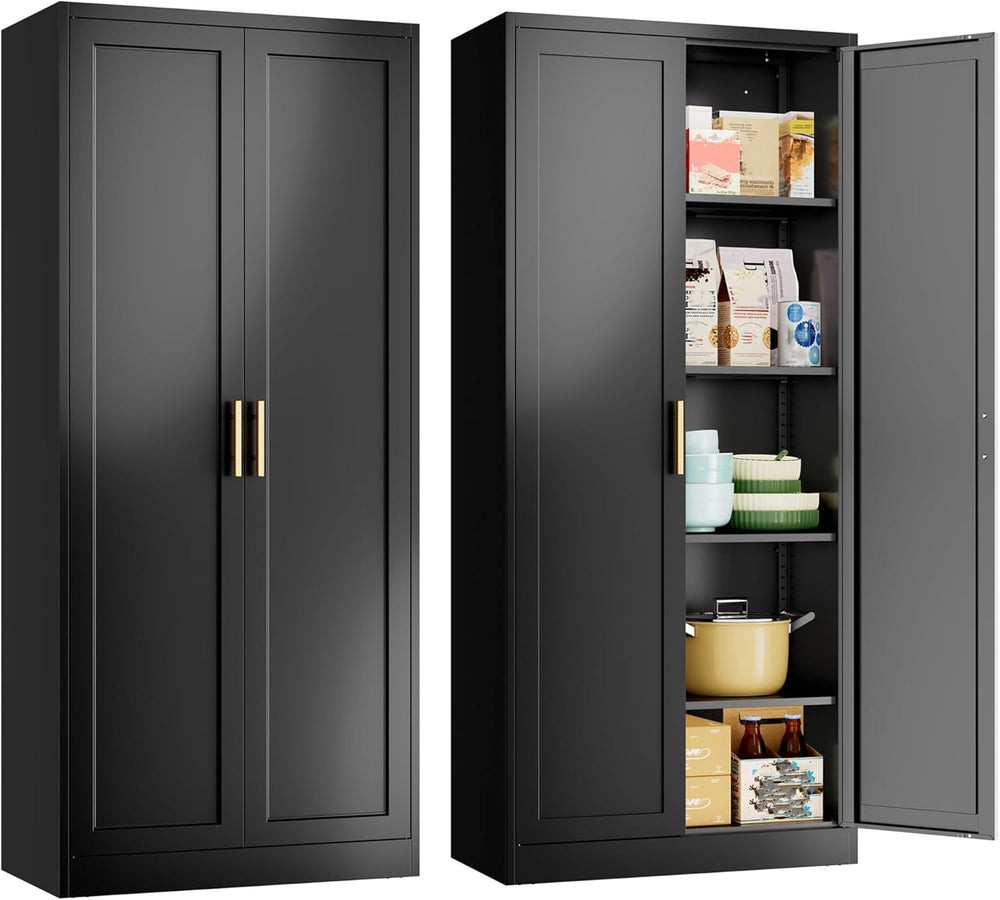 Metal Kitchen Pantry Cabinet, 71"H x 28"W x 14"D Cabinet with ...