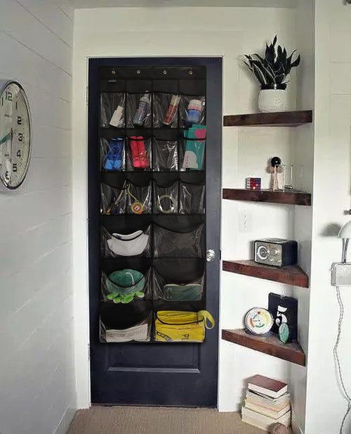 2 Pack Extra Large Hanging Over Door Shoe Organizers,closet shoe organizer shoe rack organizer shoe storage,12+6 Crytal Pockets,8Hooks,black (59"x 21.6")