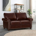 Faux Leather Loveseat Sofa, 59" W Mid Century Modern Couch with Storage, Comfy 2 Seater Sofa with Nailhead Trim & Rolled Armrests, Deep Seat Small Couch for Living Room, Apartment, Office (Burgundy)