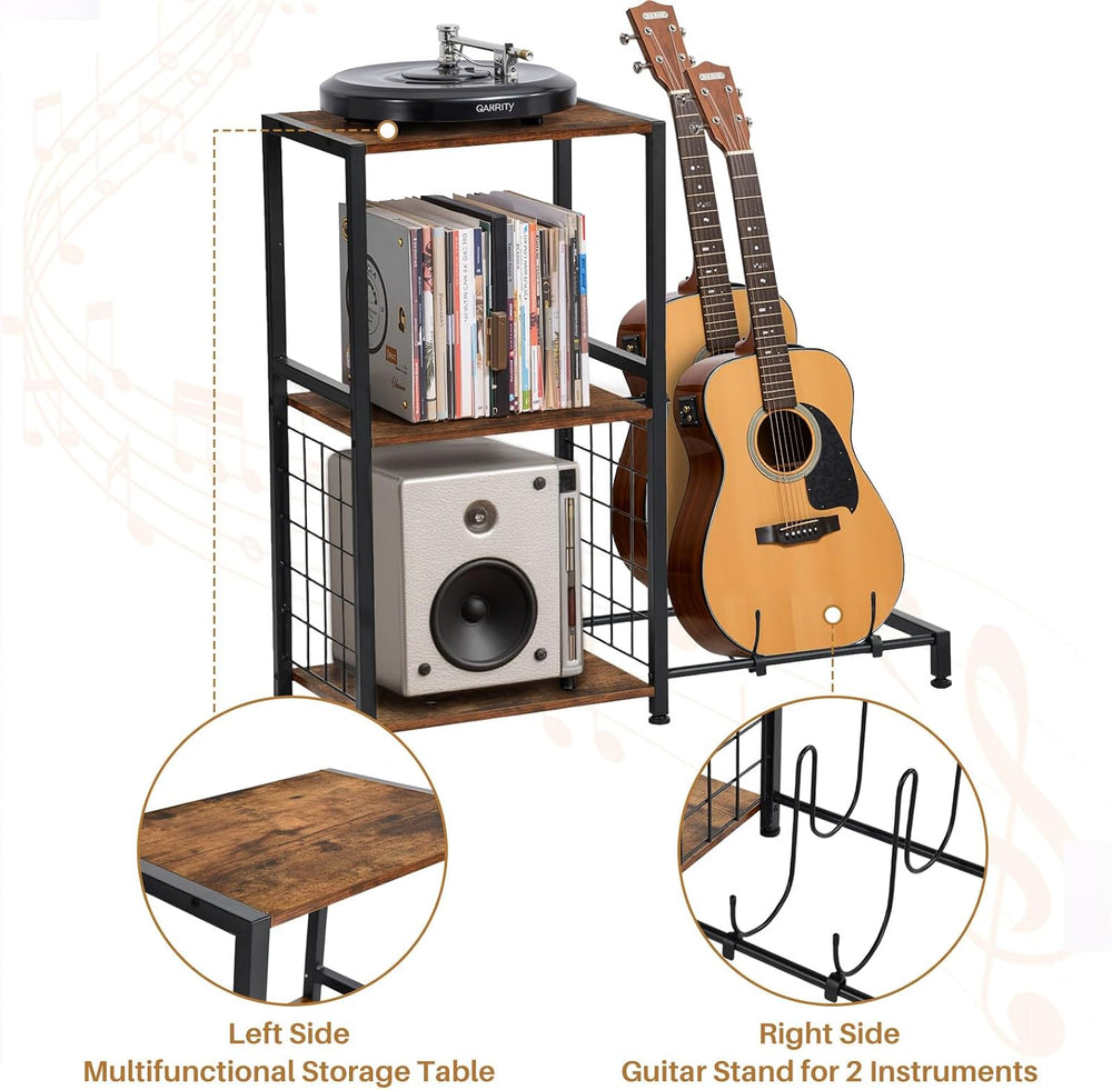 FurnitureR Multifunctional End Table with Guitar Stand, Industrial Style 3-Ti...
