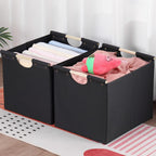 HOONEX Large Collapsible Storage Bins, Linen Fabric, Pack of 2, Storage Baskets with Wooden Carry Handles and Sturdy Heavy Cardboard, for Home, Office, Car, Nursery, Black