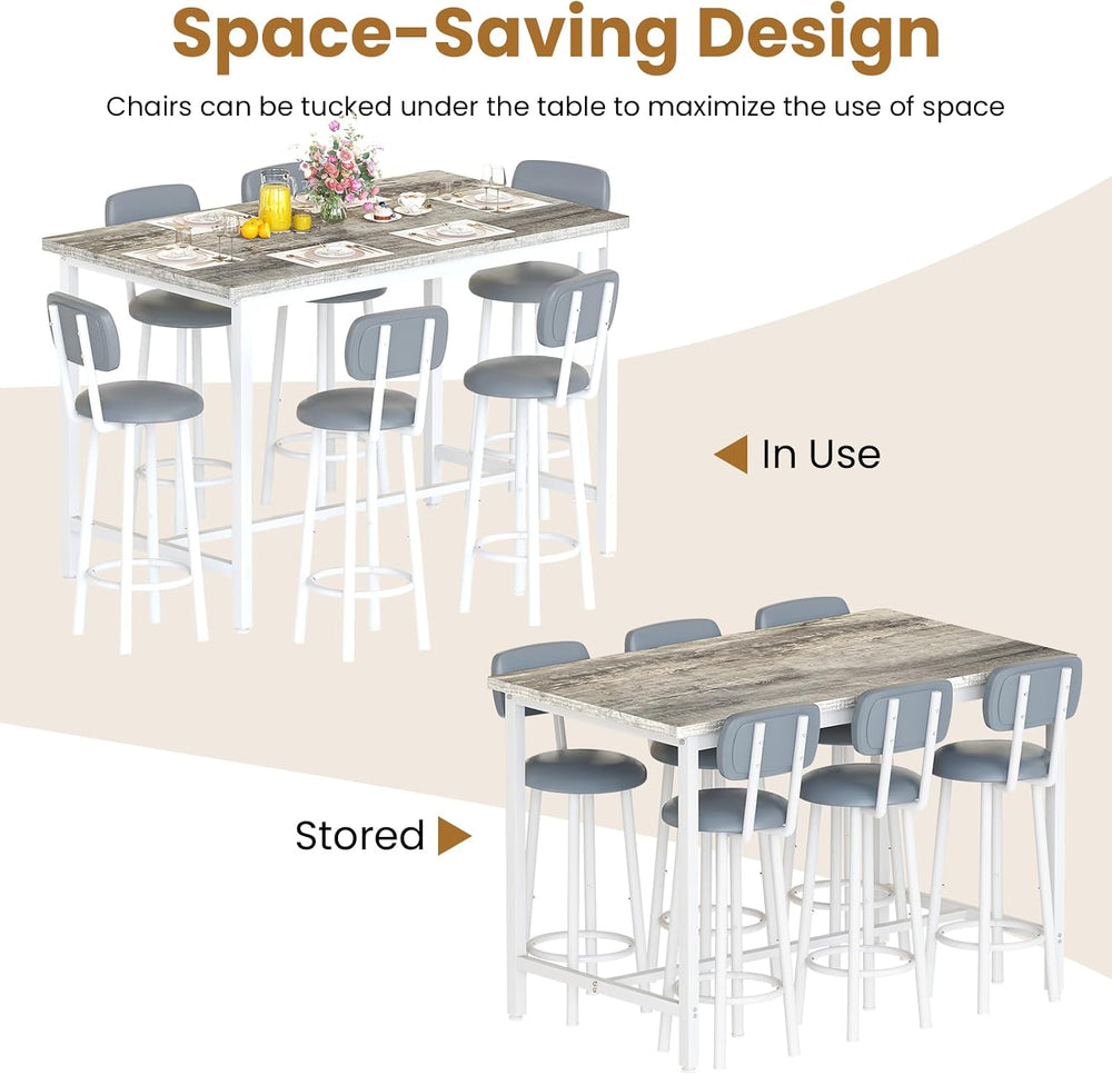 Recaceik 50" Dining Table Set for 6, 7-Piece Counter Height Bar Table Se...