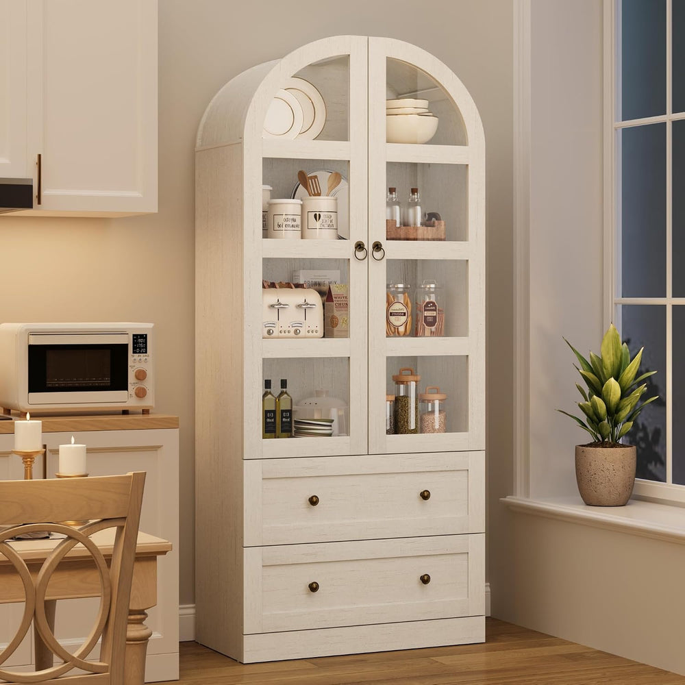72" Tall Arched Kitchen Pantry Cabinet,Wood Arched Bookshelf with 2 Door...