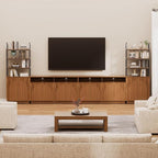 Yechen 165" Modular Entertainment Center with Bookshelves for up to 98", Mid Century Modern TV Stand with Storage, TV Cabinet with Open Shelves and Adjustable Shelves, Living Room, Walnut Oak(4 PCS)